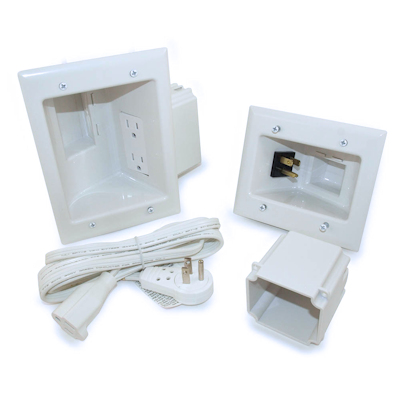 Wall plate: Flat Panel TV Power Kit with Gang Box/Power Cable, White