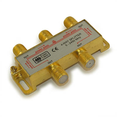 Coax Splitter, 4 Way, (Premium, Gold Plated) 5-2400 Mhz