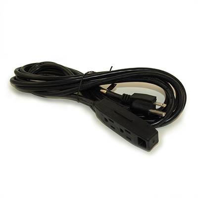 10ft 3-Outlet 3-Prong Power Extension Cord (NEMA 5-15P), Black