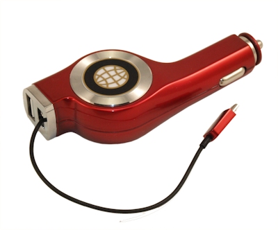 3.5ft USB 12 volt Retractable 2.1/1.2Amp Dual Micro-B Charge Cable, Red