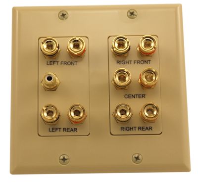 Wall plate: 5 Speaker Channel plus 1 RCA SubWoof (RCA/Coax), Ivory