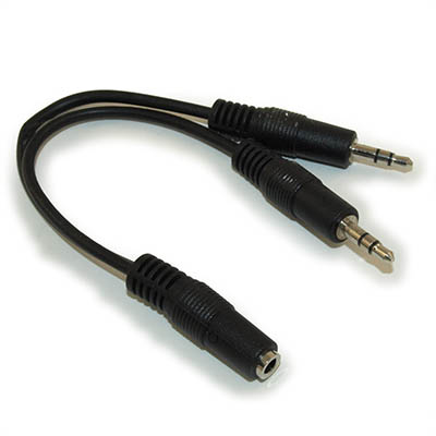 6 inch 3.5mm Mini-Stereo TRS Female to Two Male Speaker Adapter/Splitter