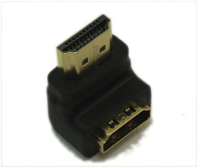 HDMI Male to Female 90 Degree Angle Adapter, Down Facing, Gold Plated
