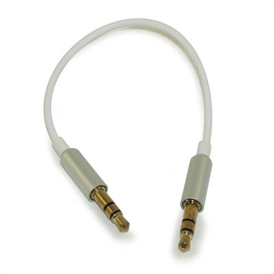 6inch EXTRA SLIM 3.5mm Mini-Stereo TRS Male to Male Gold Plated Cable, Whi