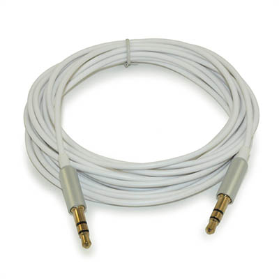 10ft EXTRA SLIM 3.5mm Mini-Stereo TRS Male to Male Gold Plated Cable, Whit