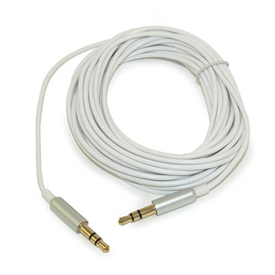 15ft EXTRA SLIM 3.5mm Mini-Stereo TRS Male to Male Gold Plated Cable, Whit