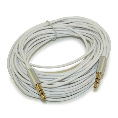 25ft EXTRA SLIM 3.5mm Mini-Stereo TRS Male to Male Gold Plated Cable, Whit