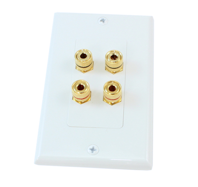 Wall plate: 2 Speaker (4 input jacks) for Banana Plugs Gold Pltd, White