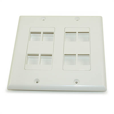 Wall plate: Decora Keystone, DUAL Gang 8 Hole - White