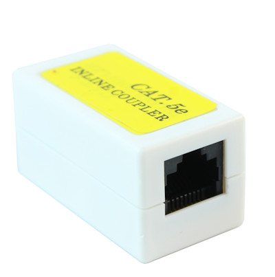 Inline Coupler RJ45 Cat5e Jack Straight, Female to Female, White