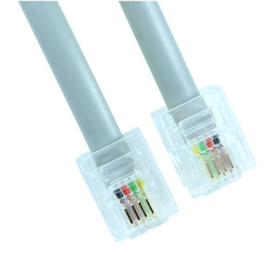 7Ft RJ11 Modular Telephone Cable, (6P4C 4 Conductor/2 Lines Reverse for Voice