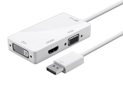 DisplayPort (Male) to HDMI (4K), DVI, VGA (Female) Adapter Cable, White