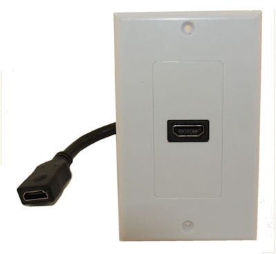 Wall plate  HDMI (Single) w/4'' Built-in Flexible Extension Cable, White
