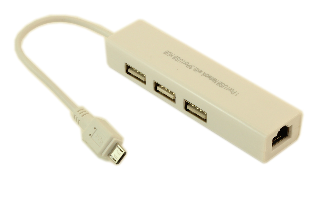 3 Port USB 2.0 Hub and Networking Port (RJ45 Micro-USB Source Connector
