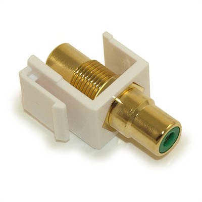 Keystone Jack Insert/Coupler Type: RCA with GREEN Center,Gold Plated, White