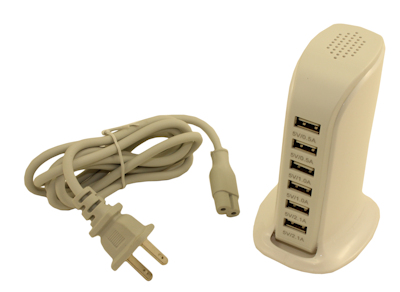 6 Port 110v/5v USB 1000/2000ma Charging Dock, White