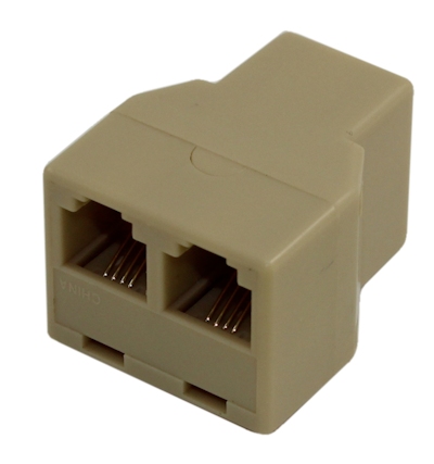 RJ11 Modular Telephone T-Adapter, 1-Female to 2-Female, Ivory