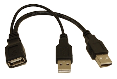 6inch USB 2.0 Female to Dual Male (1 Power, 1 Data/Pwr) Y Extension Cable