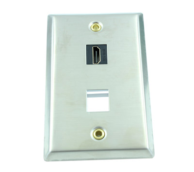 Wall plate: Keystone, HDMI and 1 Keystone Hole - Stainless Steel