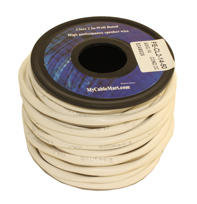 50ft Speaker Wire, 14AWG Copper In Wall Rated/CL2 with PVC Outer Jacket