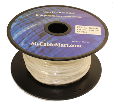 100ft Speaker Wire, 16AWG Copper In Wall Rated/CL2 with PVC Outer Jacket 