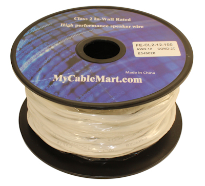 100ft Speaker Wire, 12AWG Copper In Wall Rated/CL2 with PVC Outer Jacket 