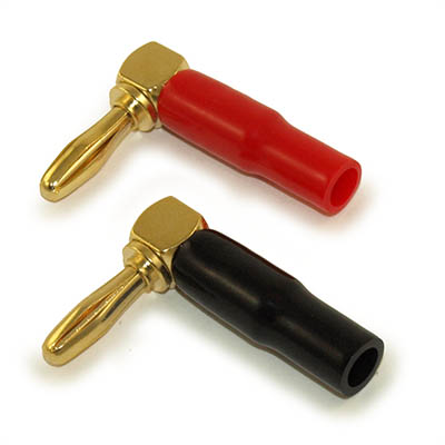 Speaker Wire - ANGLE Banana Plugs (Pair) Black/Red over Gold (Screw ONLY)