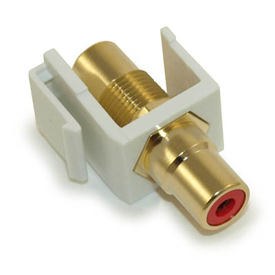 Keystone Jack Insert/Coupler Type: RCA with RED Center, Gold Plated, White
