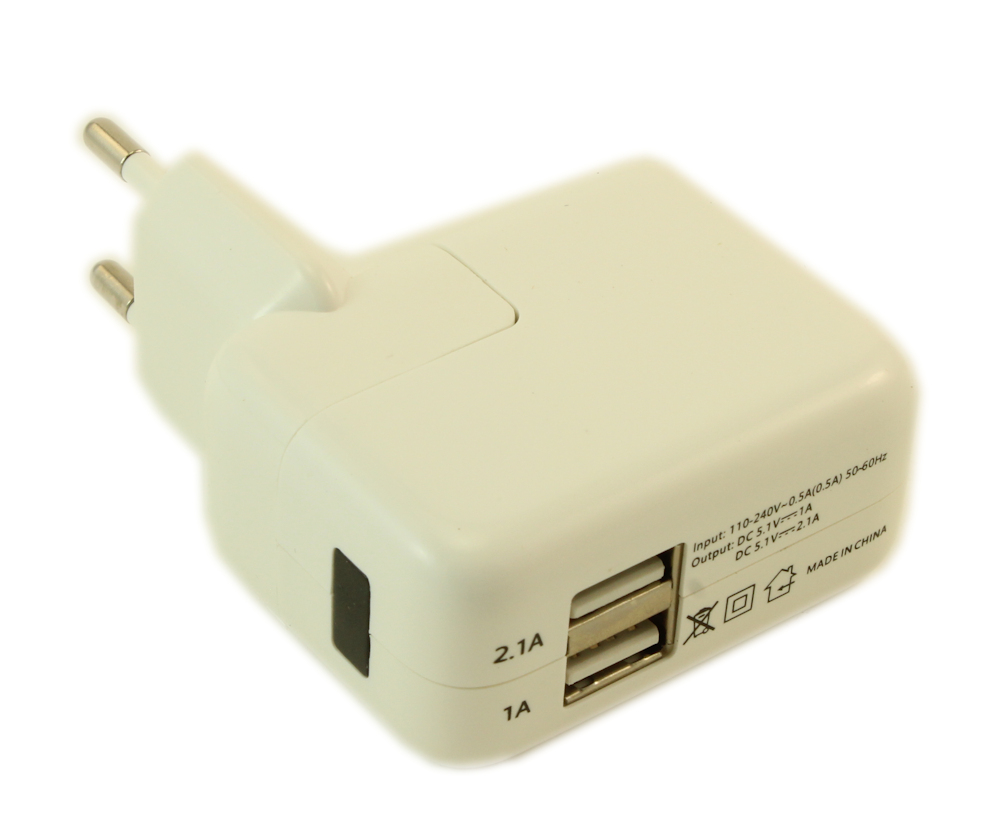 My Cable Mart 2 Port 220v/5v USB 2100ma European Charger, White