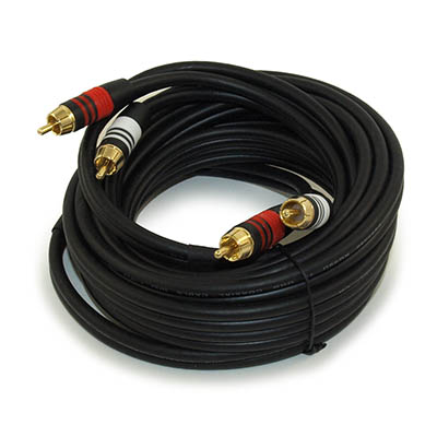 15ft 2 Wire RCA Premium Component Audio Cables, 24K Gold Plated, Black
