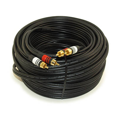 100ft 2 Wire RCA Premium Component Audio Cables, 24K Gold Plated, Black