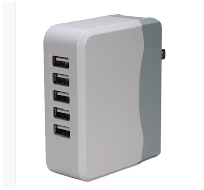 5 Port 110v/5v USB 6.8Amp Charger, Rectangular,  White