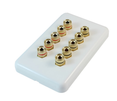 Wallplate: 5 Speaker (10 input jacks) for Banana Plugs Gold Pltd,White