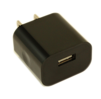 1 Port 110v/5v USB 2000mA Slim Profile Charger, Black