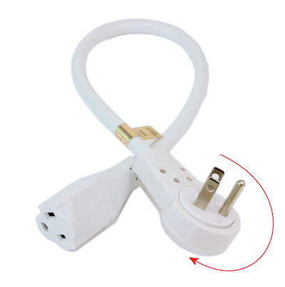 12inch Extension Cord with Flat 360 Degree Rotating Swivel Plug, White