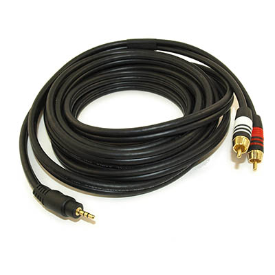 15ft 3.5mm Premium Mini-Stereo TRS Male to 2 RCA Male Audio/Speaker Cable
