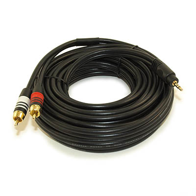 25ft 3.5mm Premium Mini-Stereo TRS Male to 2 RCA Male Audio/Speaker Cable