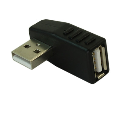 USB 2.0 LEFT Facing A Male to A Female 90 Degree Right Angle Adapter