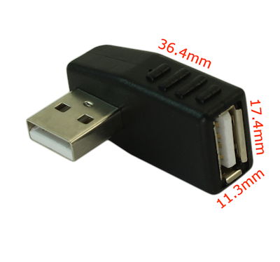 USB 2.0 LEFT Facing A Male to A Female 90 Degree Right Angle Adapter