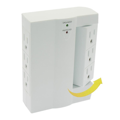 6 Outlet Swivel Wall Tap Adapter with 300J Surge Protector, White