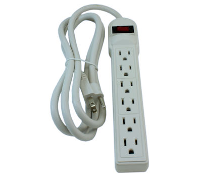6ft 6 Outlet Power Bar (14AWG/15A) with 90J Surge Protector, White