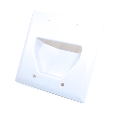 Wallplate: Double-Gang Recessed Cable Pass-thru, White