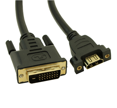 3ft PANEL-MOUNT HDMI Female / DVI-D Combination Cable (30 AWG), Gold Plated