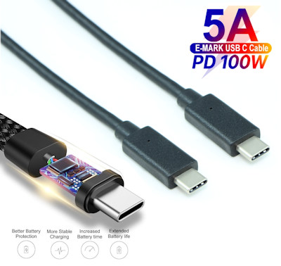 6inch USB 3.2 Gen 2 Type-C Male/Male Cable, PD to 100W/5A, 10Gbps Black