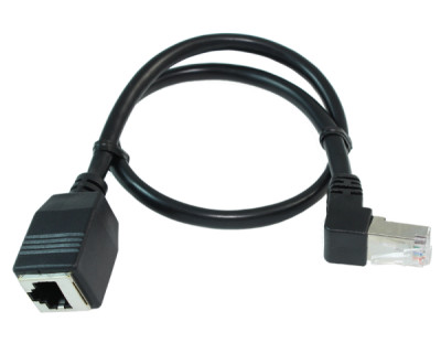 1.6ft CAT6 SHIELDED, Straight Female to UP-Angled Male, BLACK