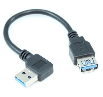 7INCH LEFT-Facing ANGLED USB 3.0 Male to USB 3.0 Female Cable, Black