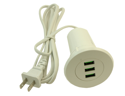 3 Port USB 3.1 Amp Grommet/Desk Style Power Stations Charger, White