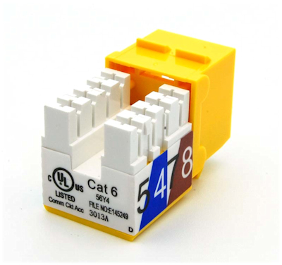 Keystone Jack Insert/Punch-down - Cat 6 RJ45 Networking, Yellow