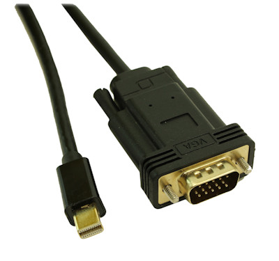6ft Mini DisplayPort to VGA MALE Cable 32AWG Gold Plated, Black