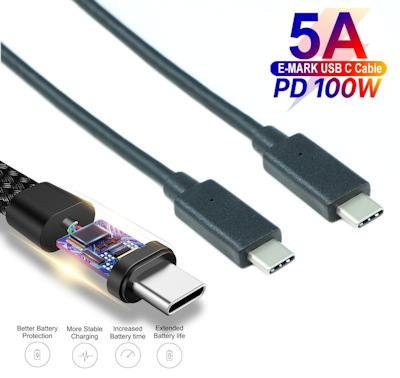 1.5ft USB 3.2 Gen 2 Type-C Male/Male Cable, PD to 100W/5A, to 20Gbps Black